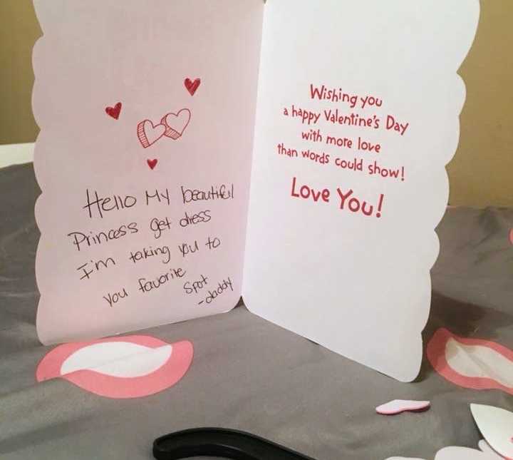 valentines day card propped up on bed from father to daughter