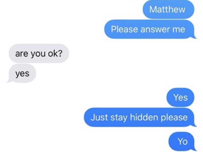 screenshot of imessage texts between brothers during Parkland school shooting in Florida