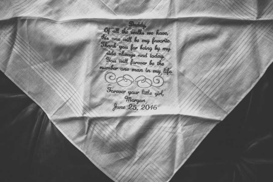 Father of Bride's handkerchief that bride embroidered message on