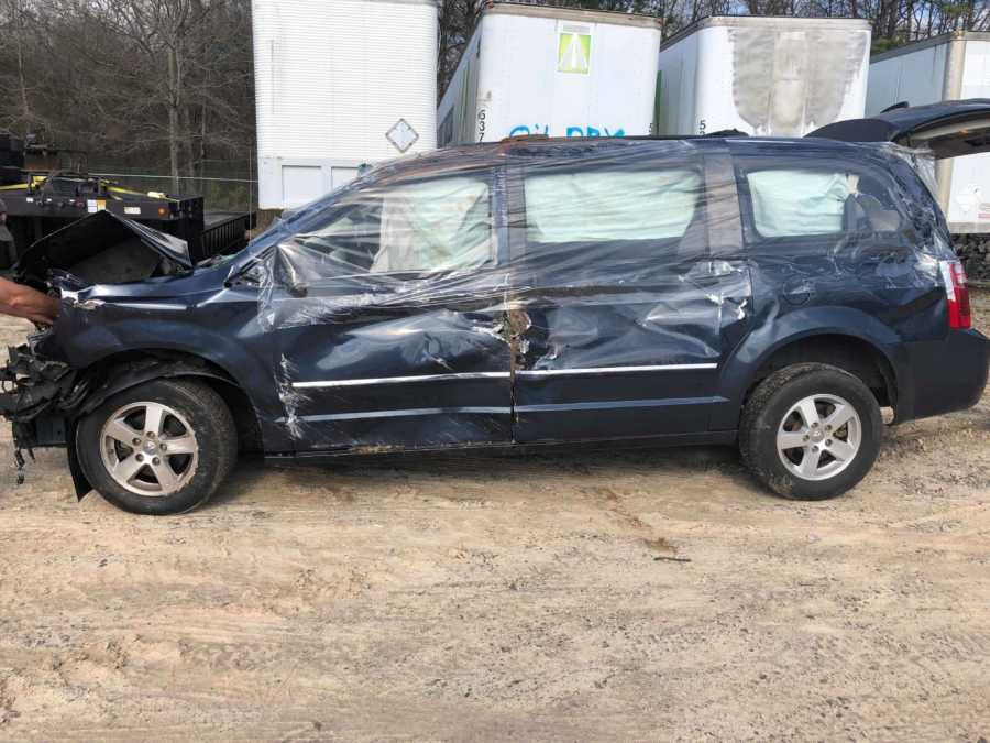 Wrecked car that held car seat that ejected baby out of it
