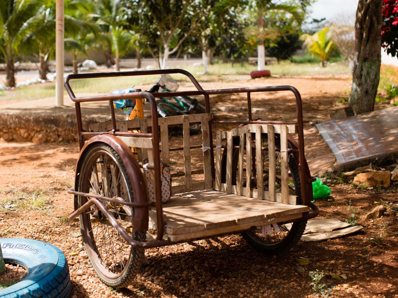 Wooden cart on wheels at orphanage in Mexico