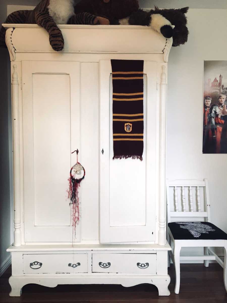 Armoire closed concealing secret room mother made inside daughter's closet