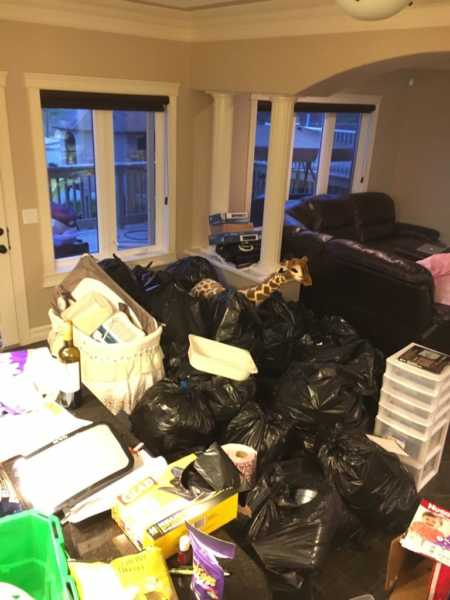Home full of trash bags in preparation for evacuating due to wild fires