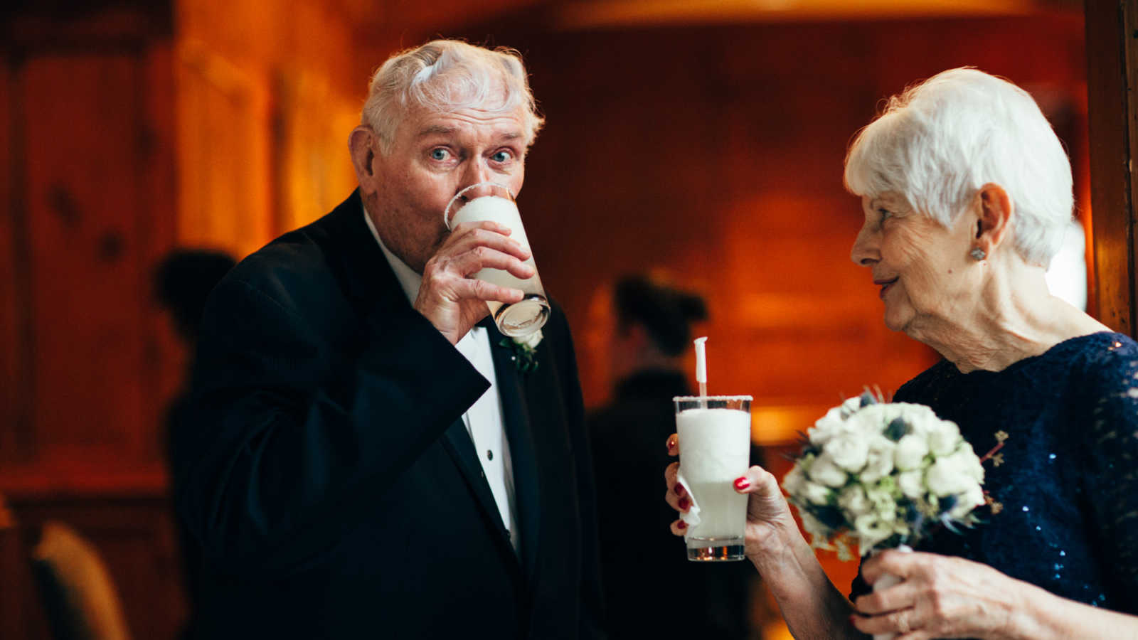 83 year old groom drinks frozen margarita at wedding reception