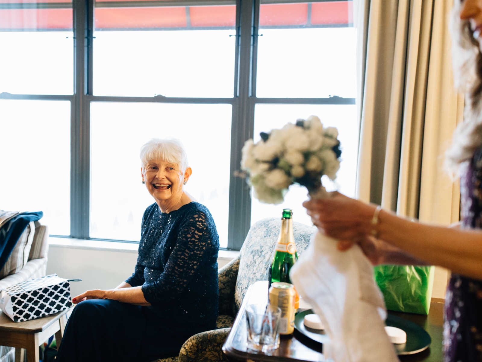 77 year old bride smiles before her wedding ceremony