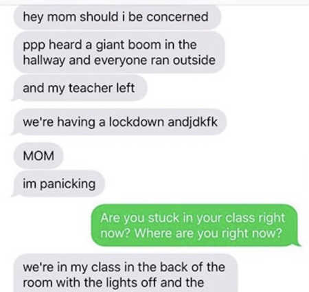 Screenshot if text during school shooting