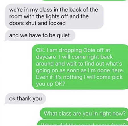 Screenshot of texts between mother and daughter during Maryland school shooting