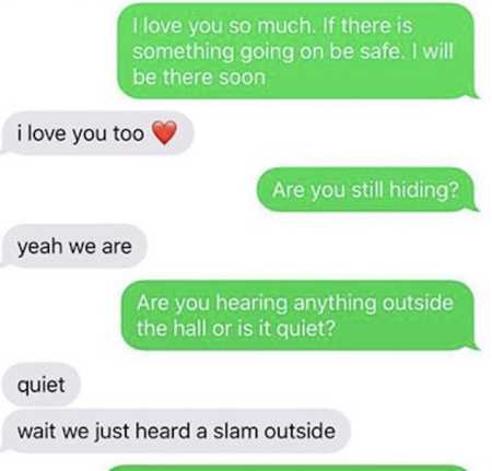 Screenshot of text between mother and daughter during school shooting in Maryland