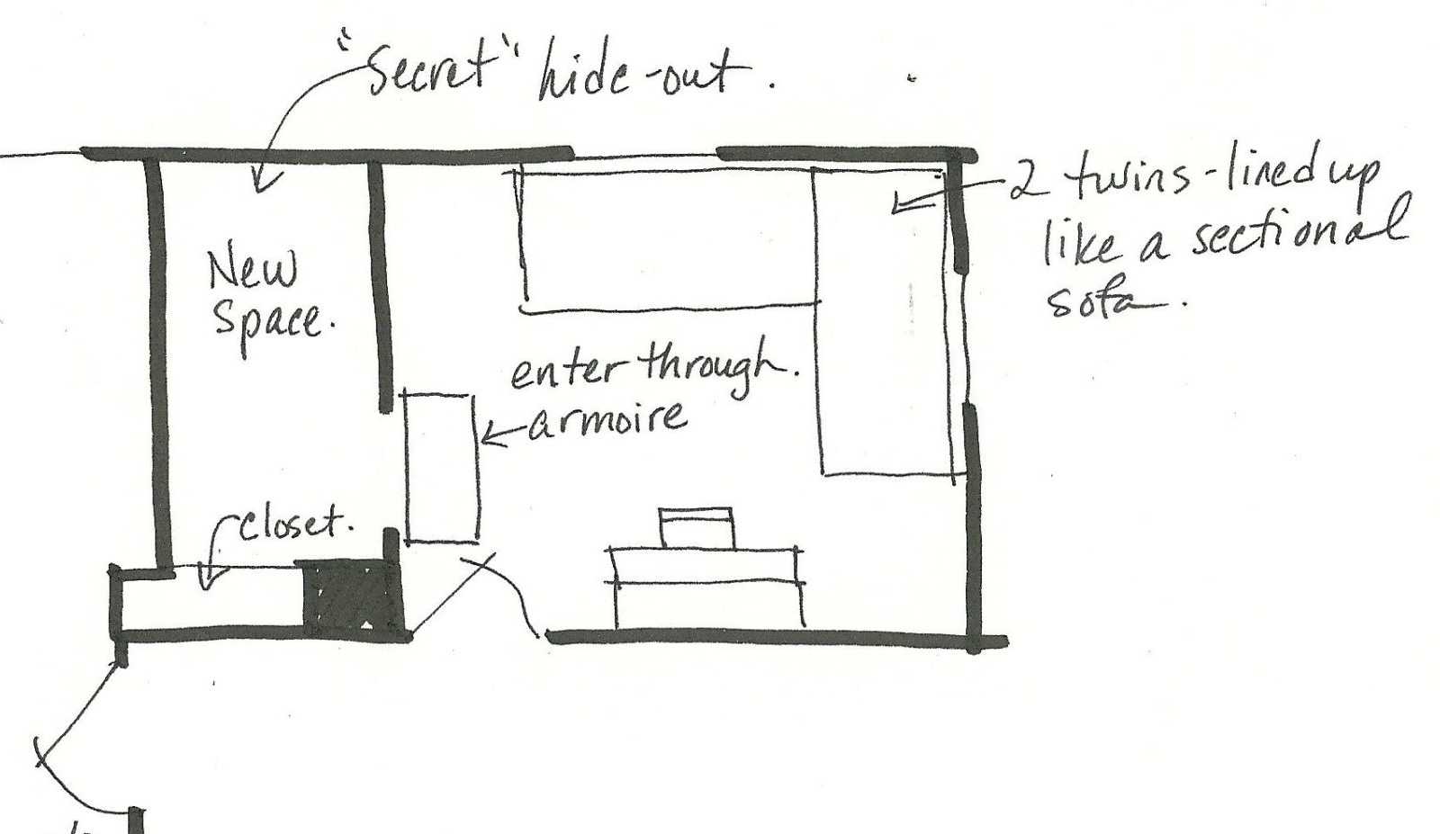Blueprint of what secret room in closet would look like