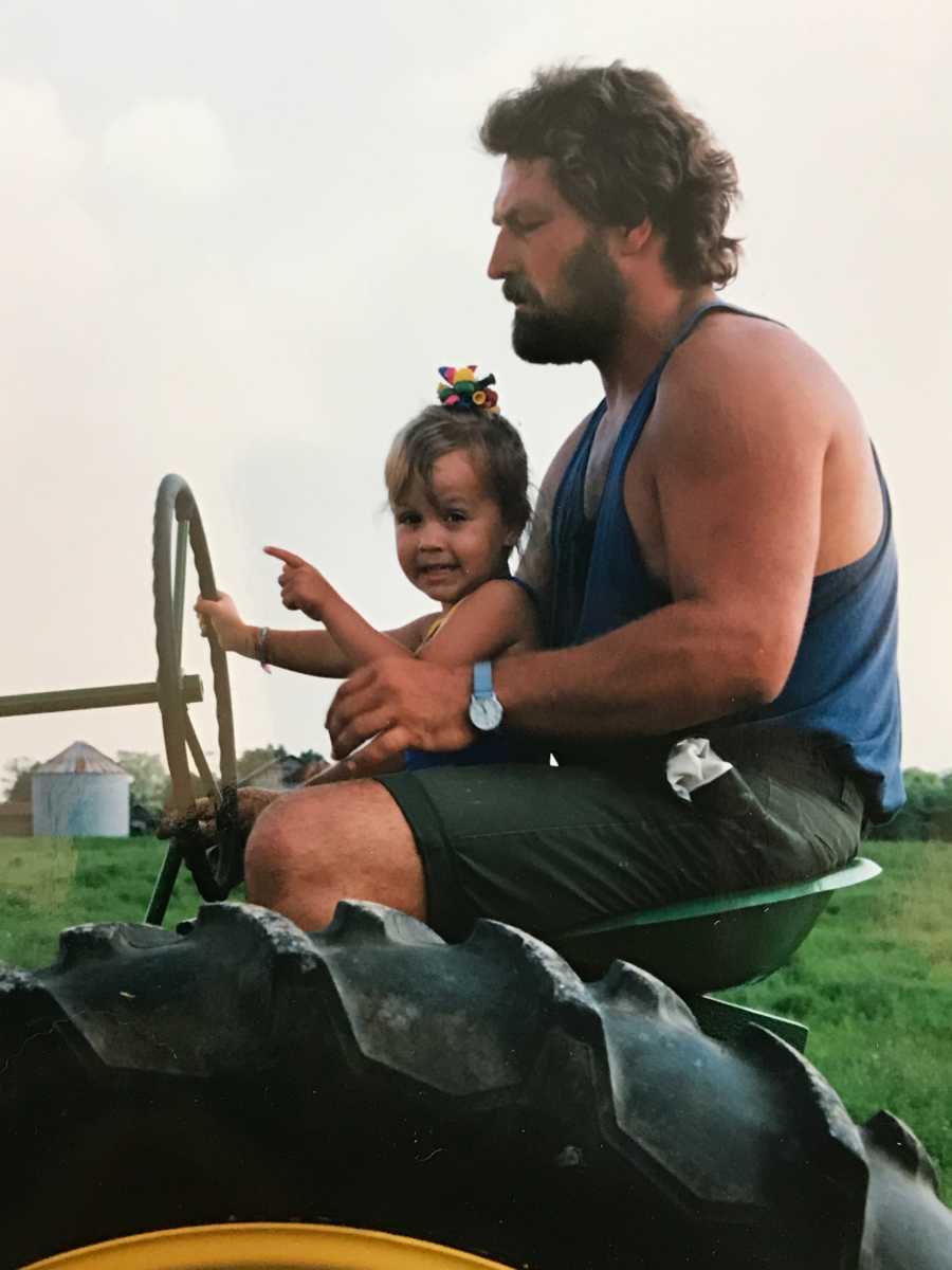 Daughter who gave tribute to farmer father at wedding sitting on tractor with him when she was little