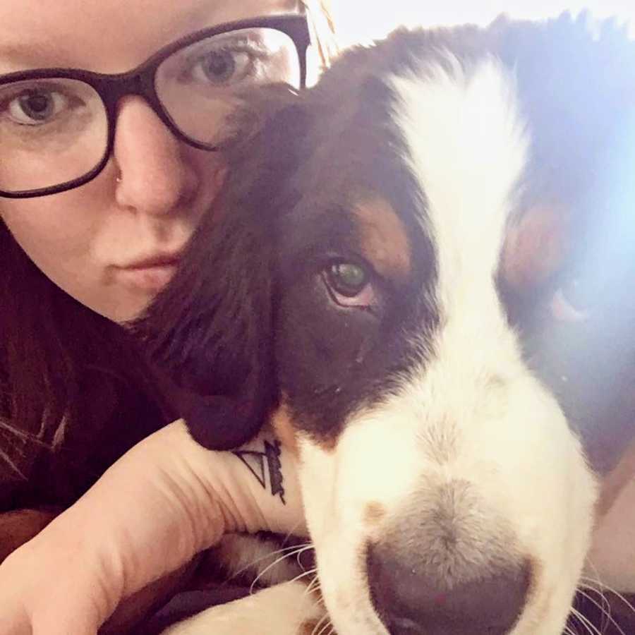 Woman who is scared her mental illness makes her unlovable takes selfie with dog