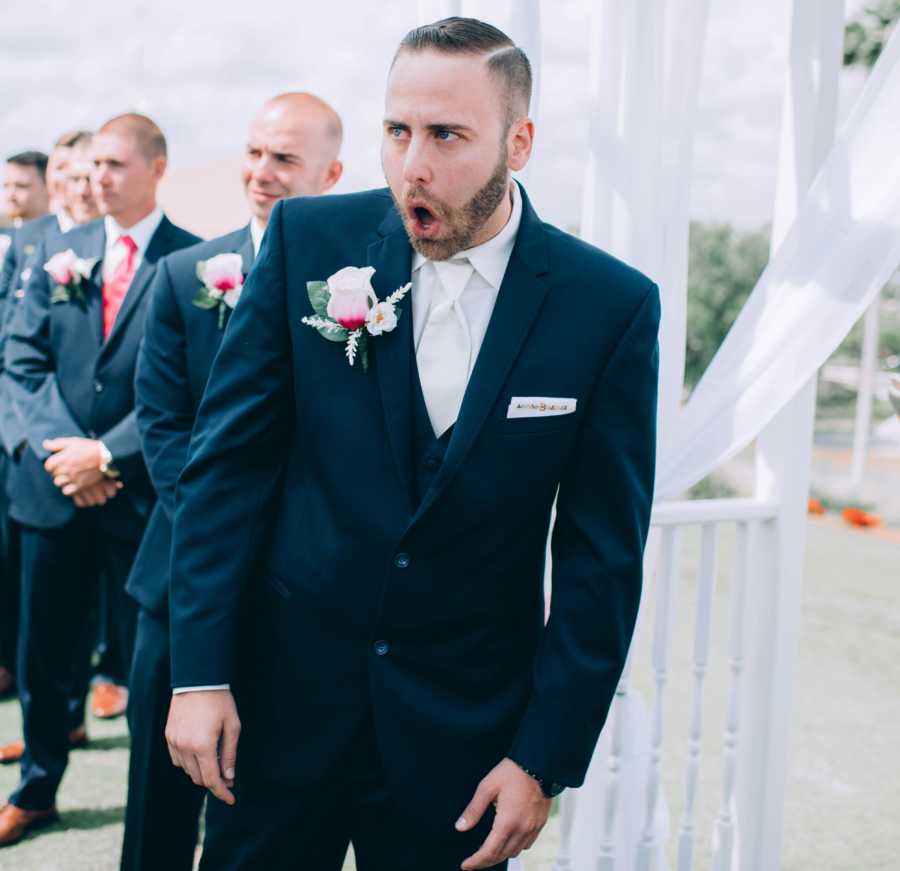Groom drops his jaw at altar as he sees bride