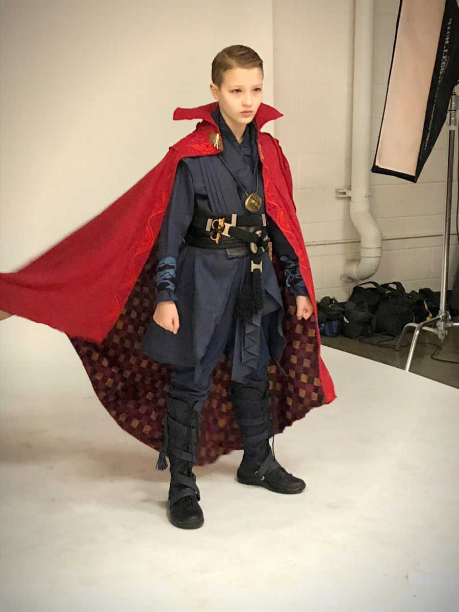Young boy with cerebellar atrophy dressed in Doctor Strange costume