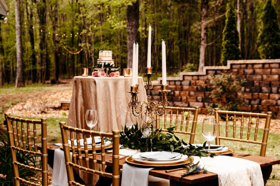 Table for four set outside for after engagement 