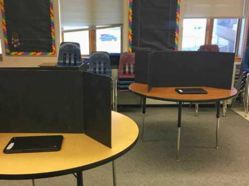 elementary school classroom set up for state testing