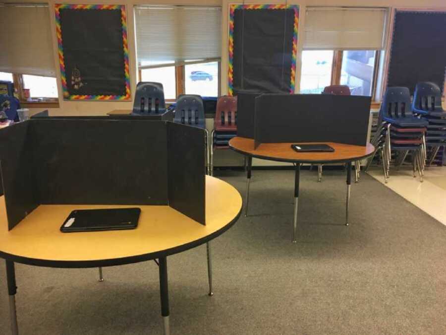 elementary school classroom set up for state testing