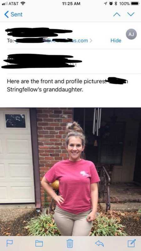 Screenshot of email with image of young woman that was supposed to be picture of car