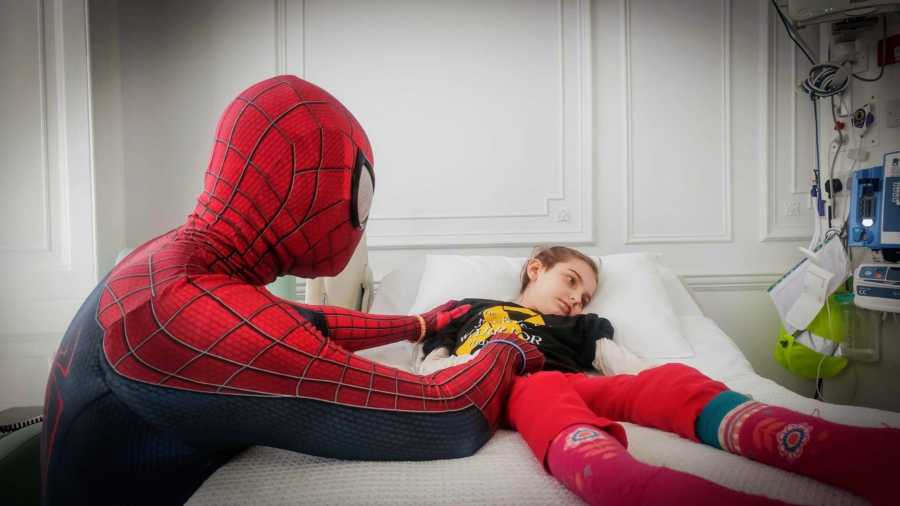 She said, 'That IS you, and when you wake up, that's what you'll do.':  Spider-Man visits 10,000 sick children when they need him most – Love What  Matters