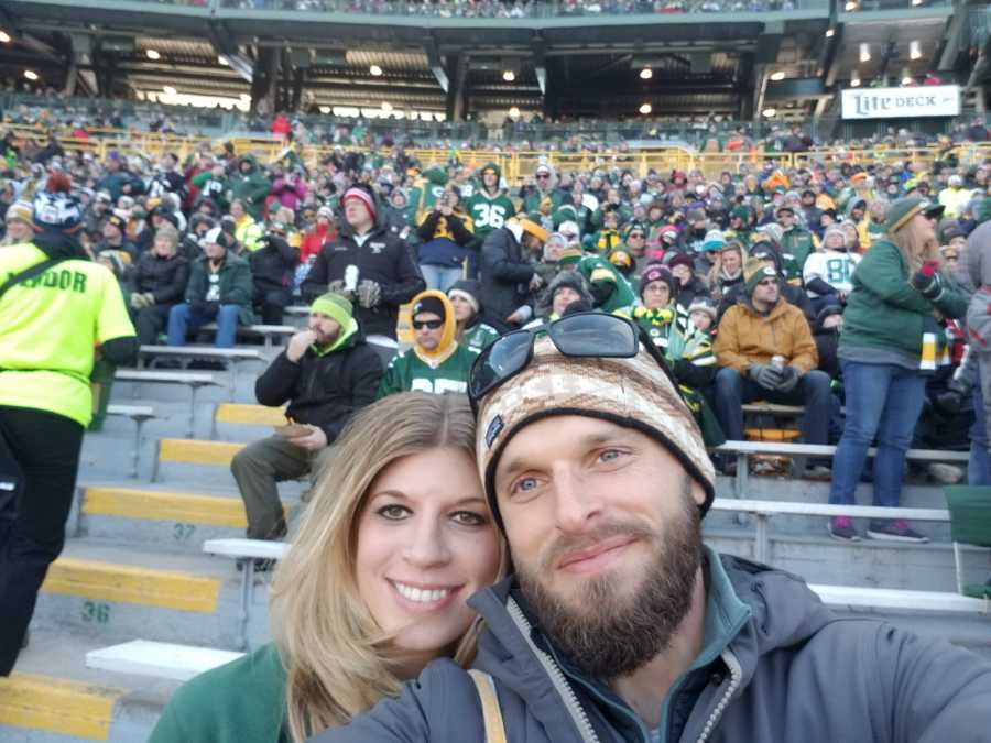 Widows take a selfie together while at a Packers game on a date