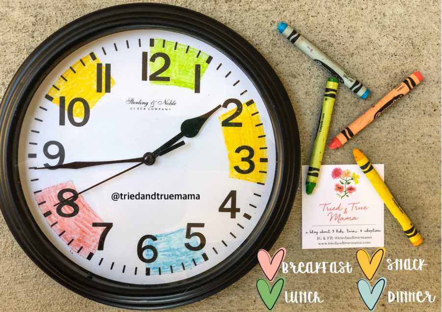 Mom takes photo of clock showing her children's daily routine