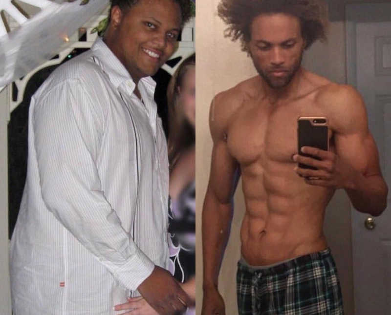 Man shows the before and after of his weight loss journey