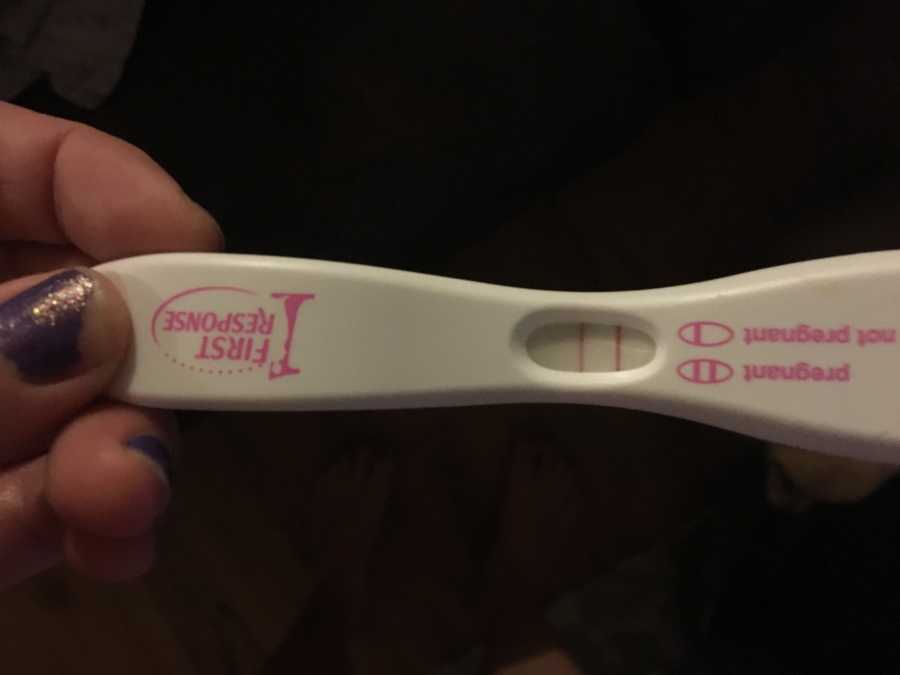 First response pregnancy test indicating woman who had trouble conceiving is pregnant