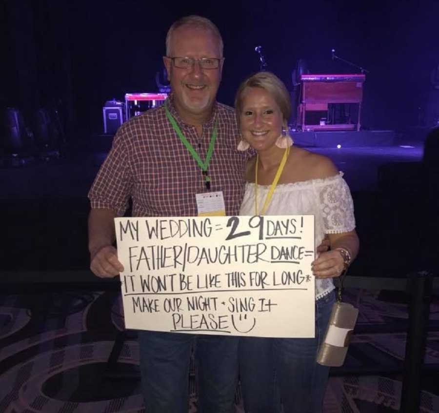 Father and daughter stand arm in arm in Nashville where they heard song that they would dance to at wedding