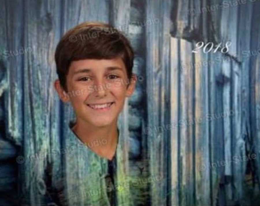 Floating head in wooded background as kid wore green shirt that blended in with green screen