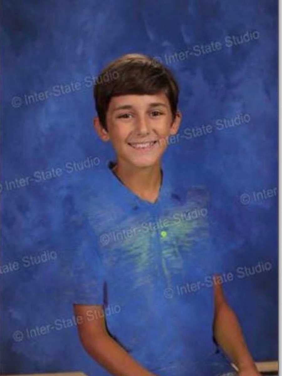 Floating head in blue background as kid wore green shirt that blended in with green screen