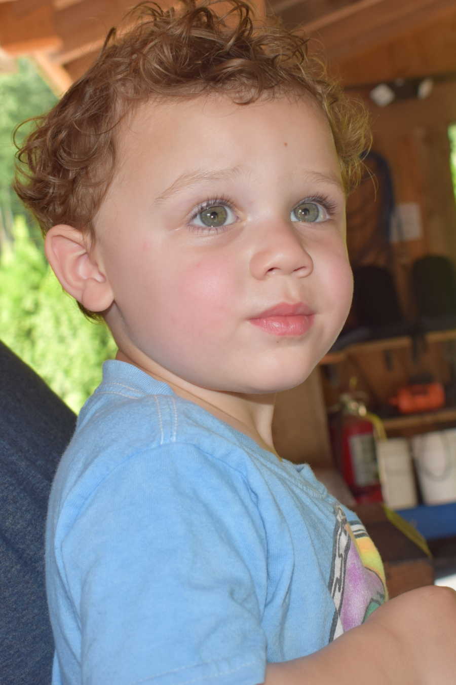 Close up of toddler's face who almost drown