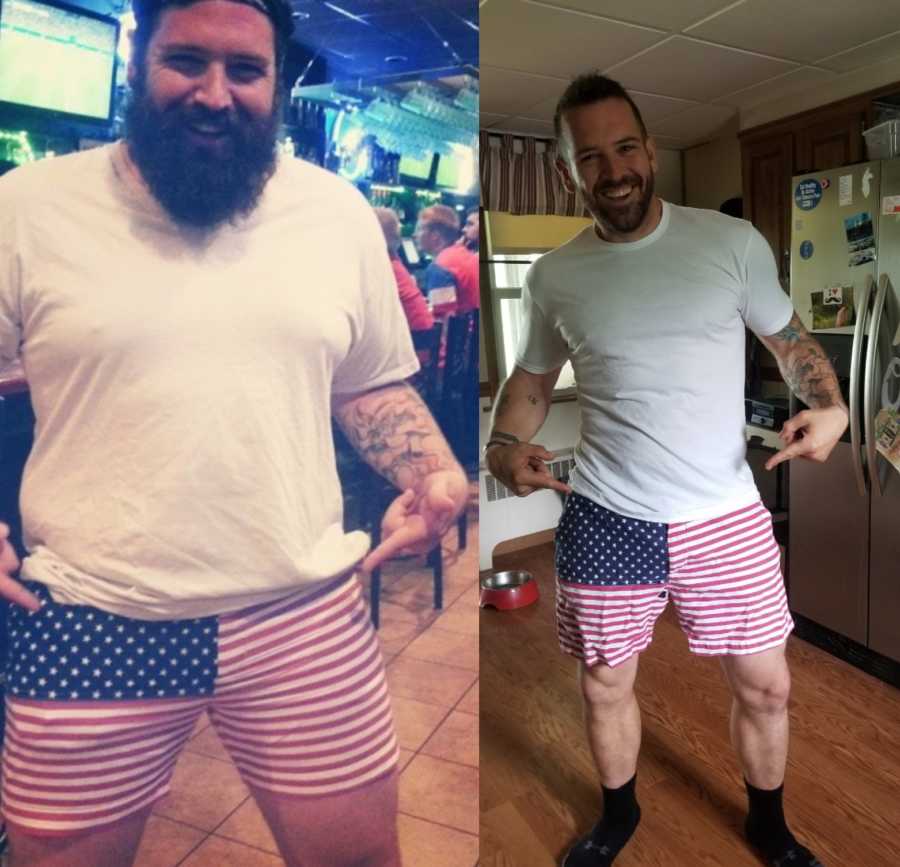 Before and after of man who became sober and lost weight