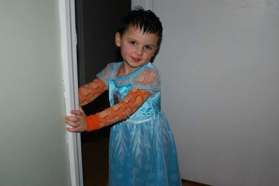 Little boy who wants to be a girl wearing a princess dress