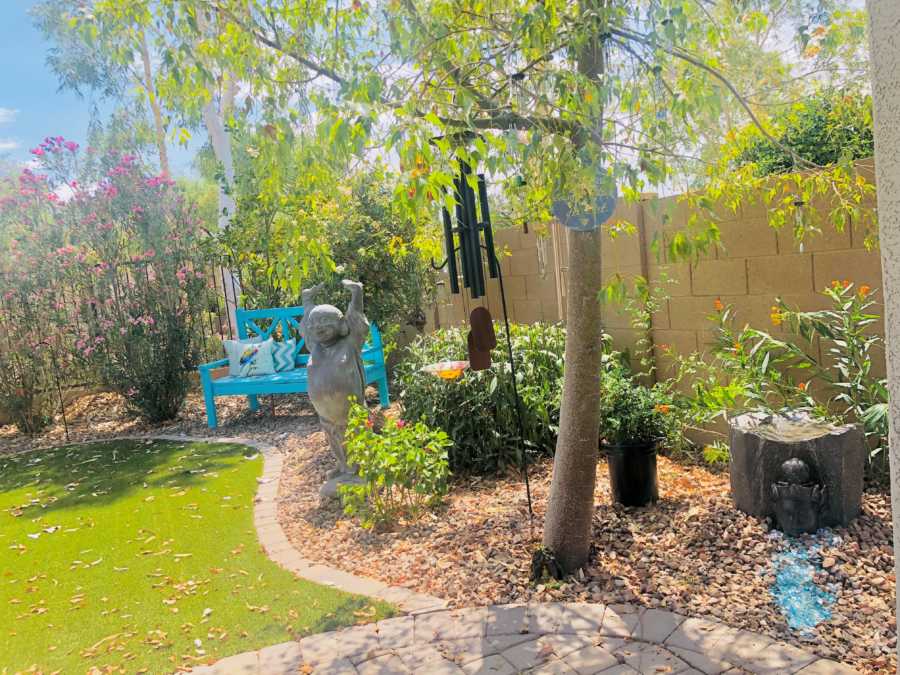 Trees with wind chimes on them put up by nurse.to represent each angel baby she has delivered