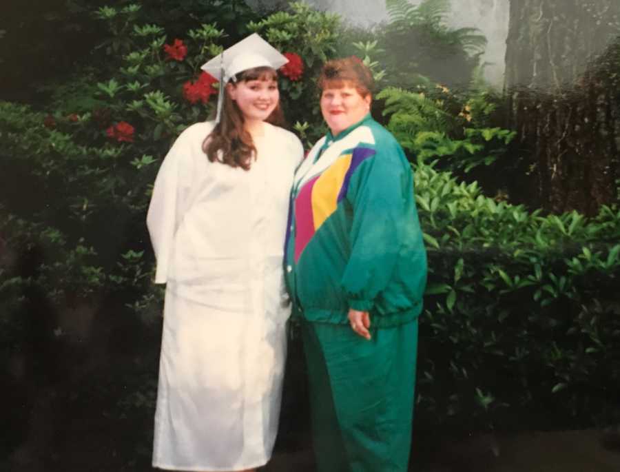 Woman who later in life became a closet drunk at high school graduation with mother