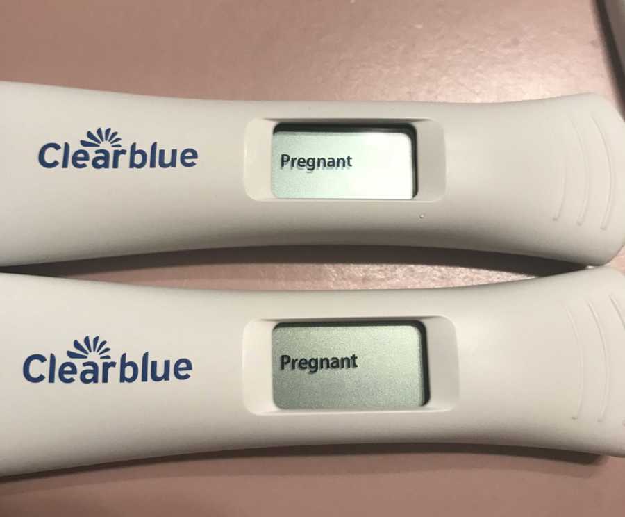 Two pregnancy tests saying, "pregnant" for woman who will miscarry 