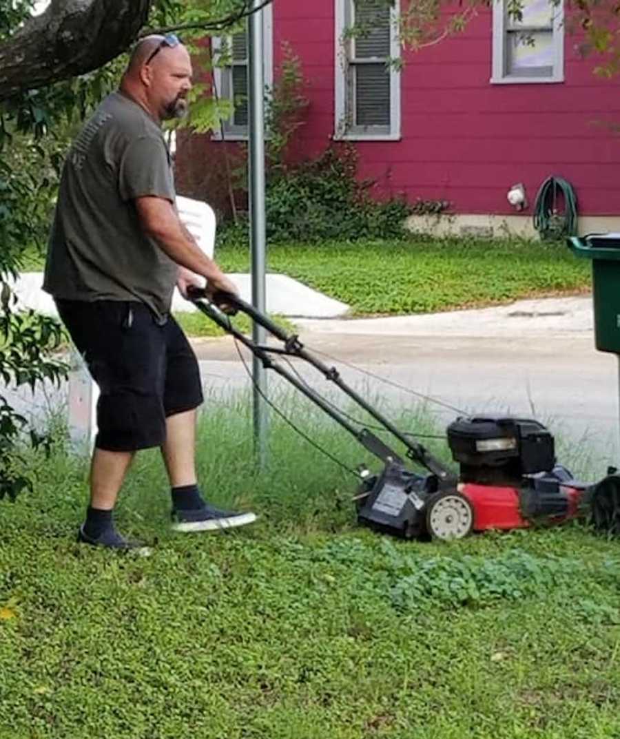 Man mowing ex wife's lawn