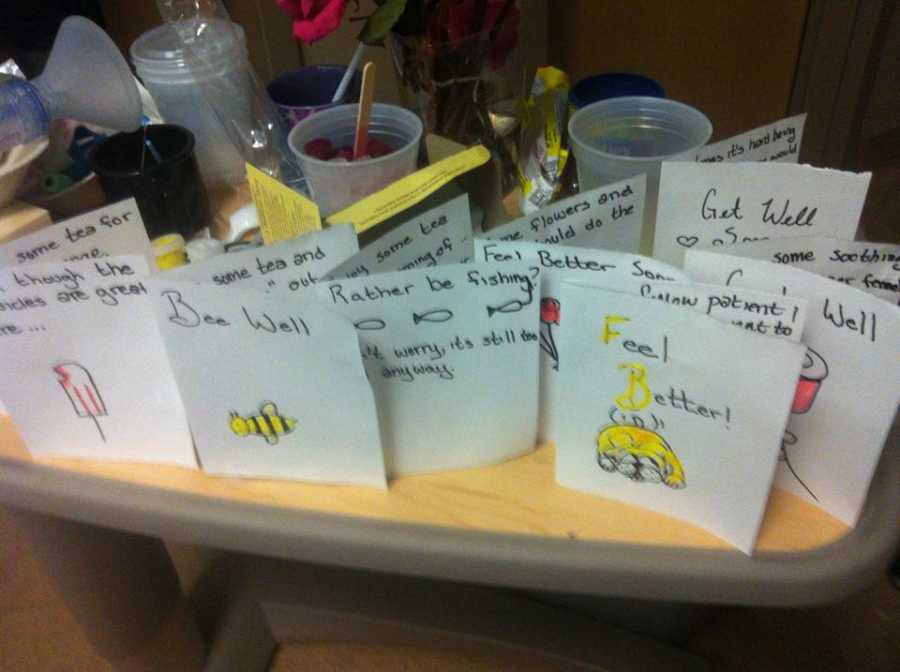 Cards made by hospital patient for the other patients on her floor