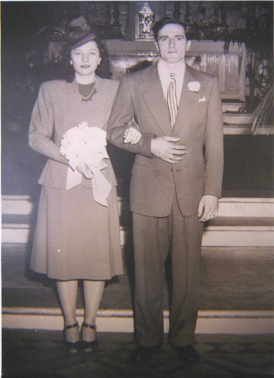 Man and woman on their wedding day decades ago