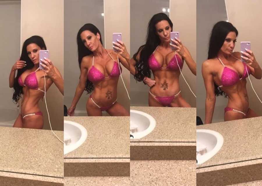 Collage of fitness competitor taking mirror selfies in bikini before diagnosed with POTS Disease