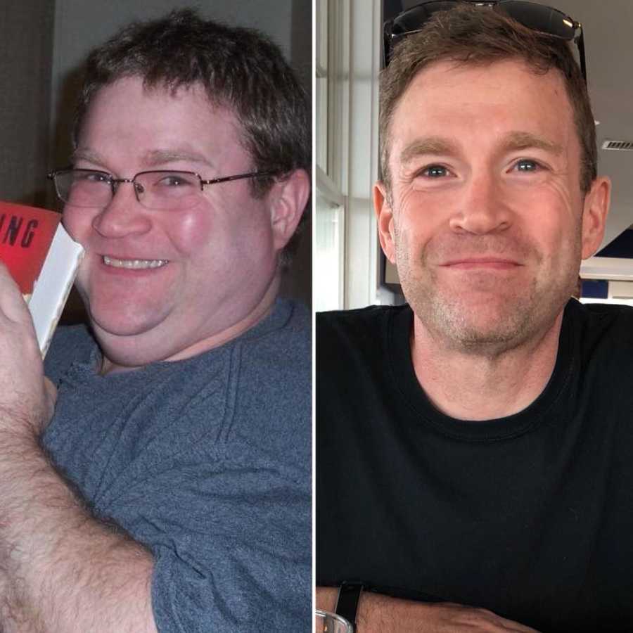 Side by side of man before and after looking 100 pounds