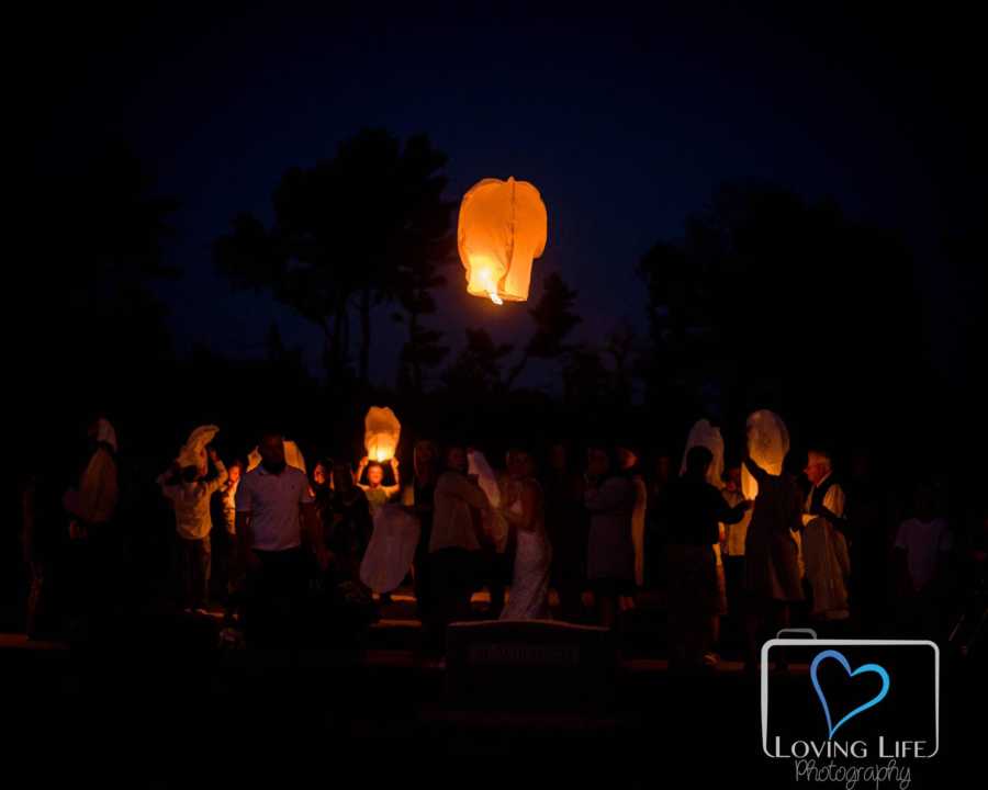 Lantern rising into the sky for late fiancee