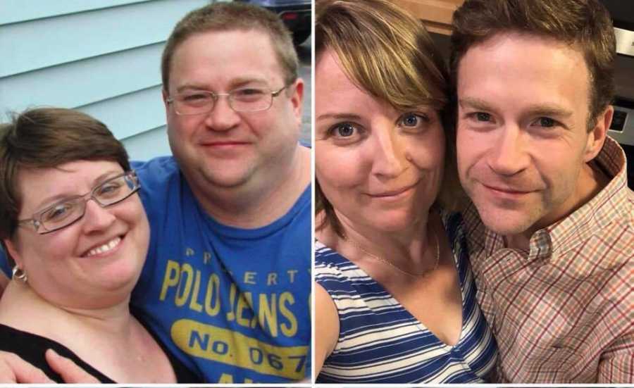 Side by side of husband and wife before and after they lost weight