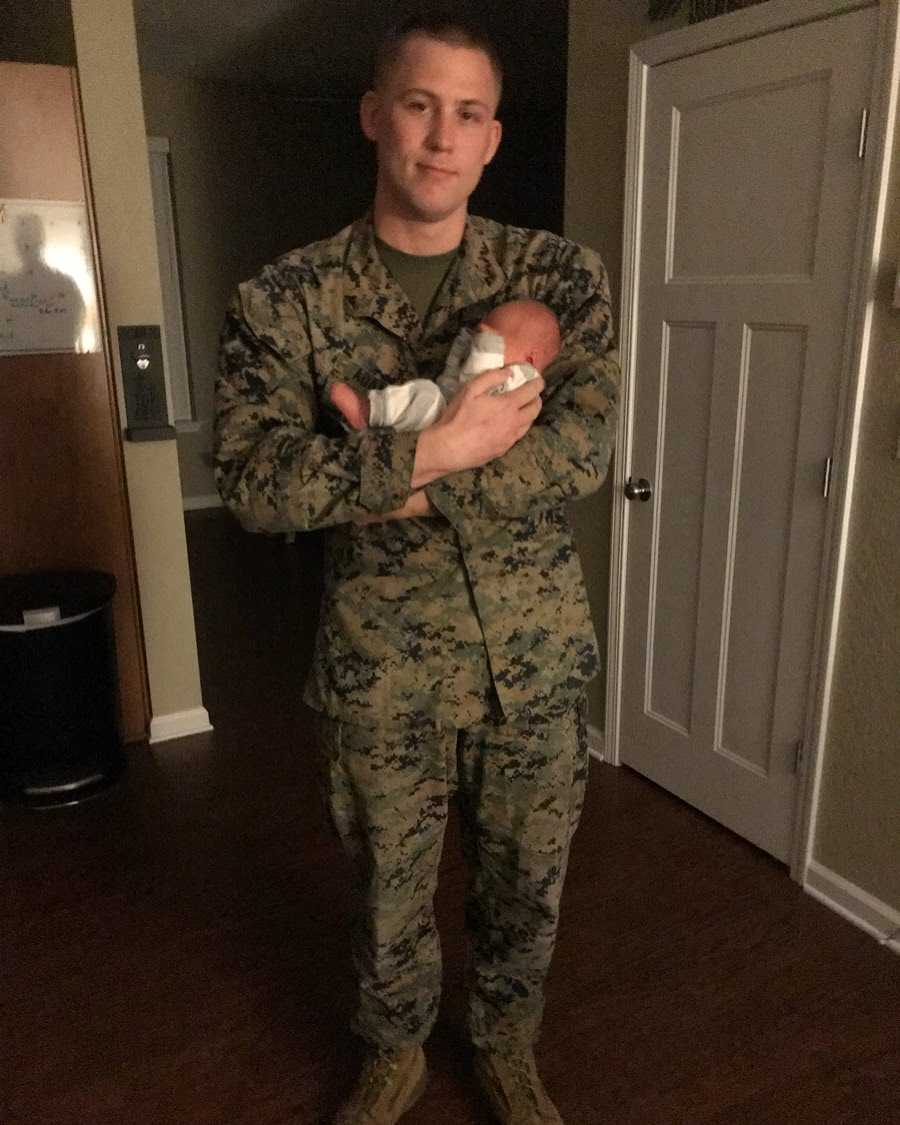Soldier father holds newborn home from NICU before he leaves for deployment