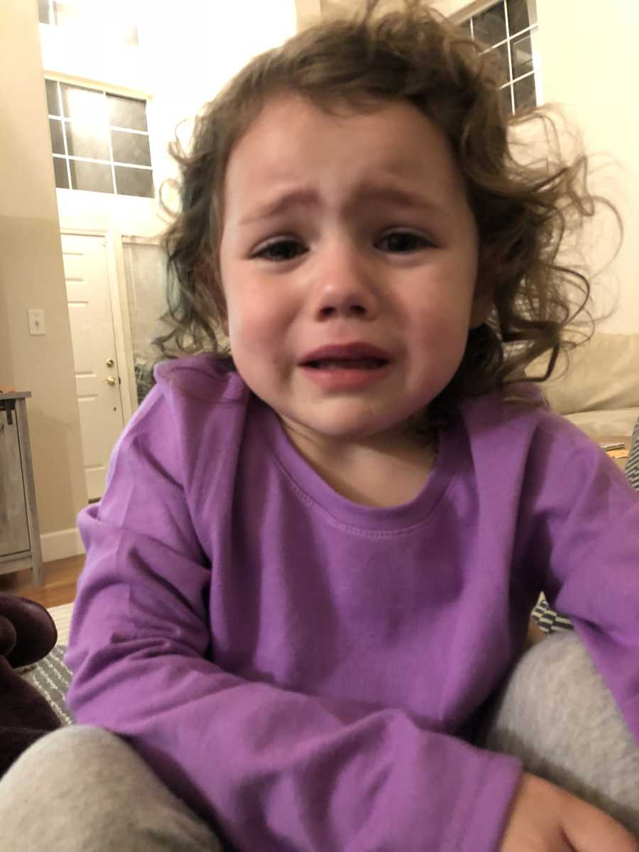 Little girl crying whose mother lost her walrus stuffed animal