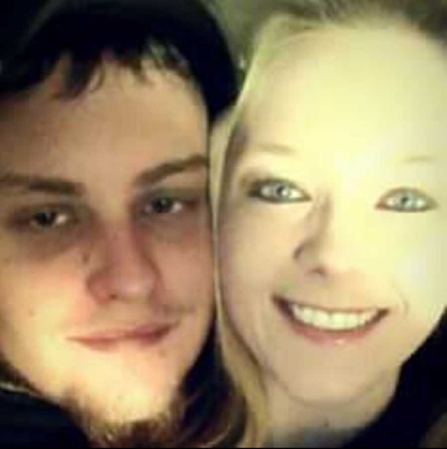 Couple addicted to drugs smiles in selfie