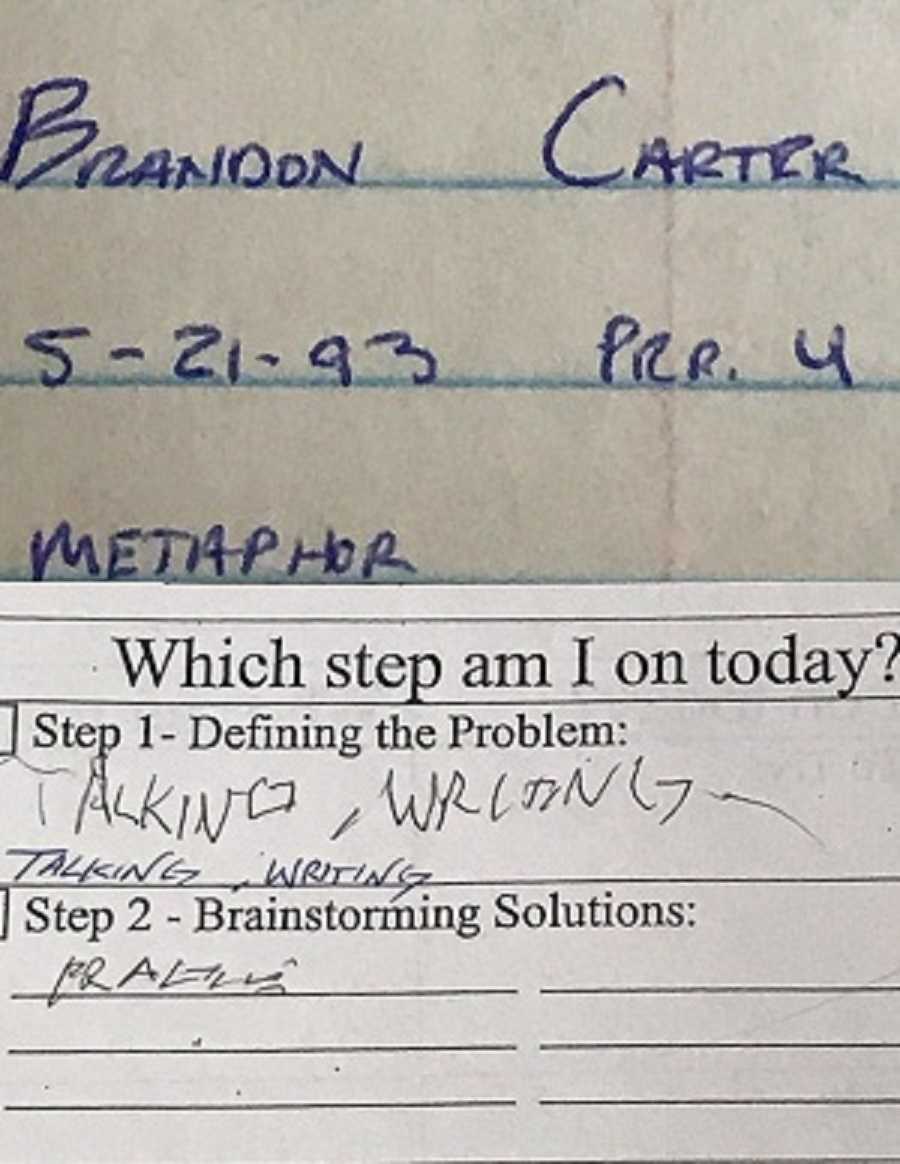 Side by side of man's handwriting before and after brain surgery that looks very different 