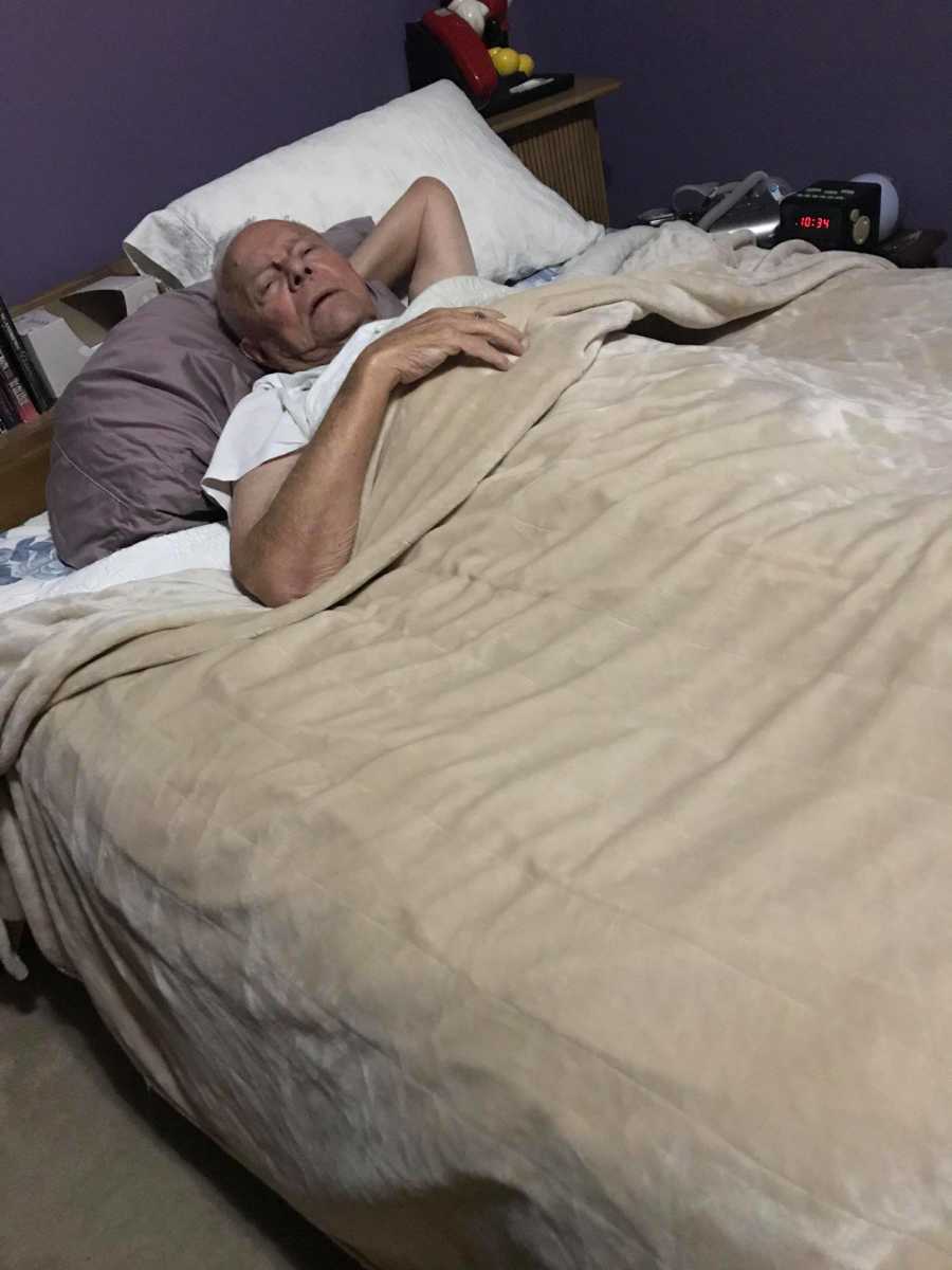 Man whose wife lives in nursing home lies in bed alone