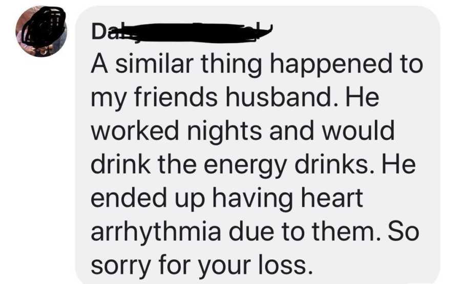 Screenshot of text woman got from person apologizing for her losing her husband 