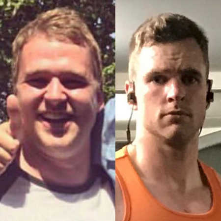 Side by side of man's face with body dysmorphia before and after working out