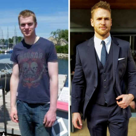 Side by side of man with body dysmorphia before and after gaining confidence in himself
